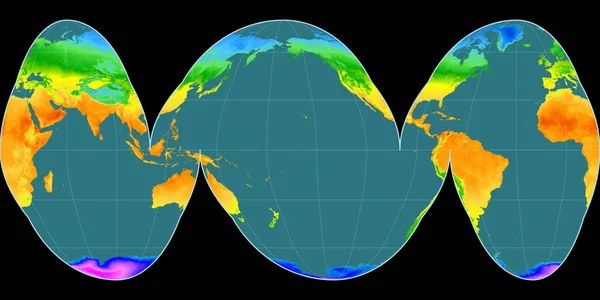 Карта Мира Проекции Гуда Океанов Сосредоточена Восточной Долготе Средняя Годовая — стоковое фото