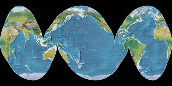 Mapa Mundo Projeção Goode Oceanos Centrada Longitude Leste Principais Características — Fotografia de Stock