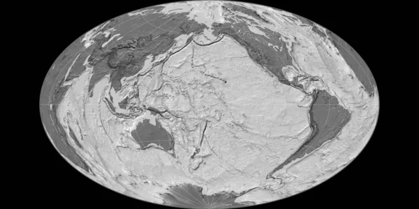 Gott等高线投影中的世界地图以西经170度为中心 双面地形图 光栅与满意的原始复合材料 3D插图 — 图库照片