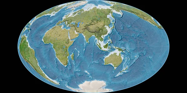 哥特等高线投影的世界地图以东经90度为中心 卫星图像B 具有满意效果的光栅的原始复合材料 3D插图 — 图库照片