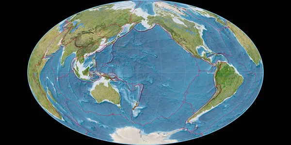 Mappa Del Mondo Nella Proiezione Gott Equal Area Centrata 170 — Foto Stock