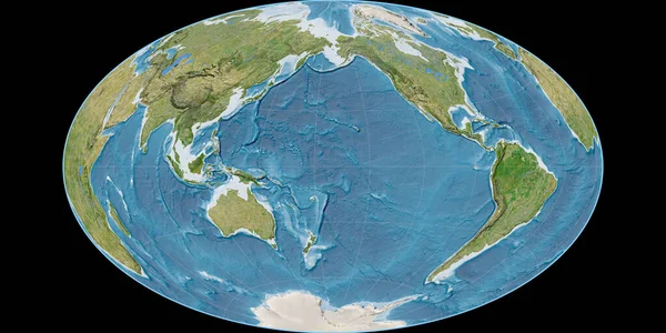 World Map Gott Equal Area Projection 170 웨스트 경도를 중심으로 — 스톡 사진