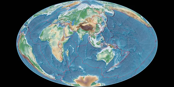 Mapa Del Mundo Proyección Gott Equal Area Centrado Longitud Este — Foto de Stock