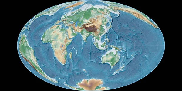 Mapa Świata Projekcji Gott Equal Area Skupiona Wschodniej Długości Geograficznej — Zdjęcie stockowe