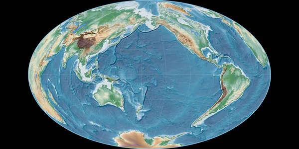 Mapa Świata Projekcji Gott Equal Area Skupiona 170 Zachodniej Długości — Zdjęcie stockowe