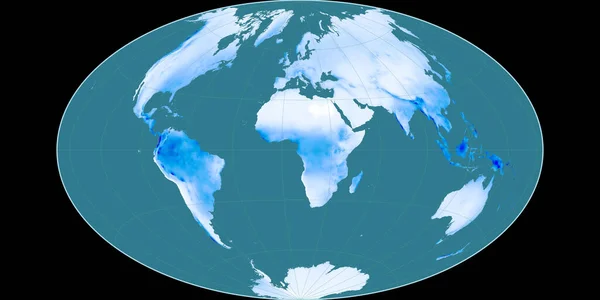 哥特等高线投影的世界地图以东经11度为中心 平均年降水量图 具有满意效果的栅格原料复合材料 3D插图 — 图库照片