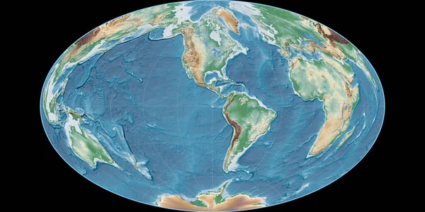 Mapa Świata Projekcji Gott Equal Area Skupiona Zachodniej Długości Geograficznej — Zdjęcie stockowe