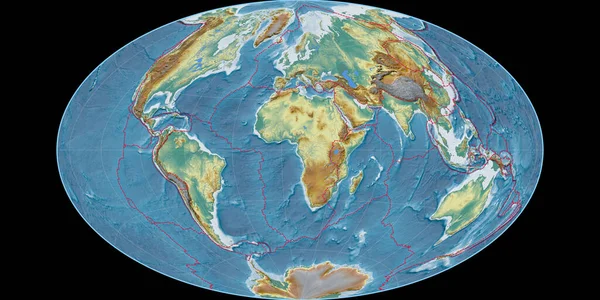 Světová Mapa Projekci Gott Equal Area Soustřeďuje Východní Délky Topografická — Stock fotografie