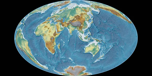 Világtérkép Gott Egyenlő Terület Projekciójában Középpontjában Keleti Hosszúság Állt Topográfiai — Stock Fotó