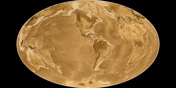 Světová Mapa Projekci Gott Equal Area Soustřeďuje Západní Délky Sepia — Stock fotografie