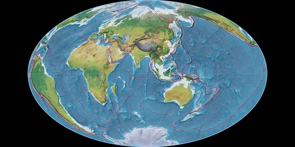 Mapa Świata Projekcji Gott Equal Area Skupiona Wschodniej Długości Geograficznej — Zdjęcie stockowe