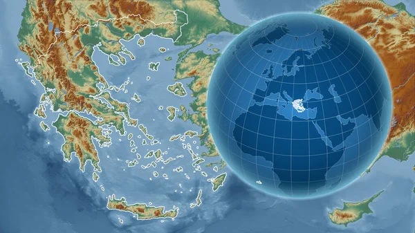 Grecja Globus Kształcie Kraju Powiększoną Mapą Swoim Zarysem Mapa Pomocy — Zdjęcie stockowe