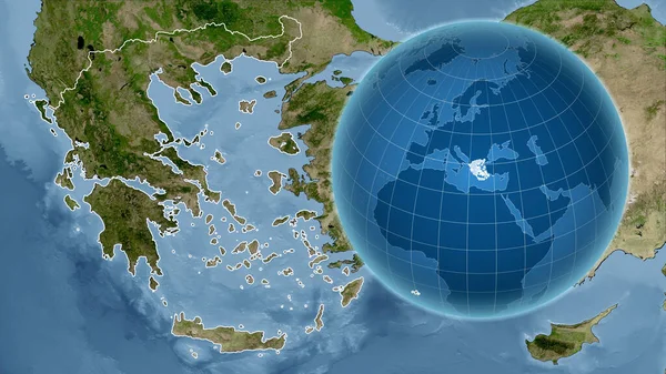 Grecja Globus Kształcie Kraju Powiększoną Mapą Swoim Zarysem Obrazy Satelitarne — Zdjęcie stockowe