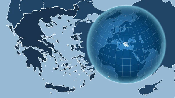Yunani Globe Dengan Bentuk Negara Terhadap Peta Zoom Dengan Garis — Stok Foto