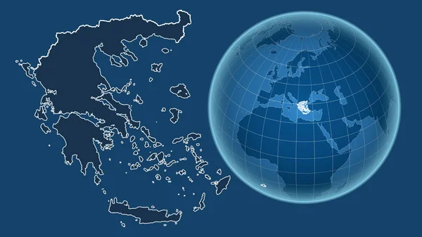 Grecia Globo Con Forma Del País Contra Mapa Ampliado Con —  Fotos de Stock