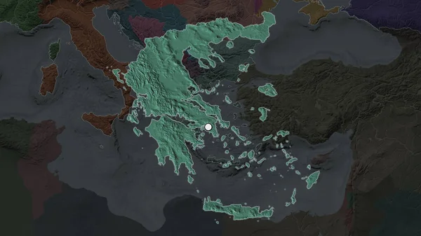 ギリシャのハイライトエリアとその周辺の地図上の首都ポイント 行政庁のカラーマップ — ストック写真