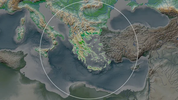 Utvidgat Område Grekland Omgivet Cirkel Bakgrunden Dess Grannskap Färg Fysisk — Stockfoto