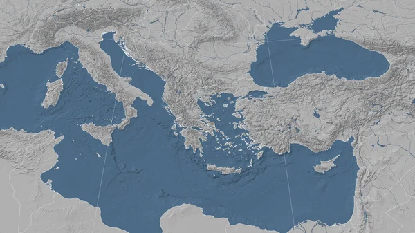 Греция Окрестности Далекая Косыя Перспектива Контура Grayscale Elevation Map — стоковое фото