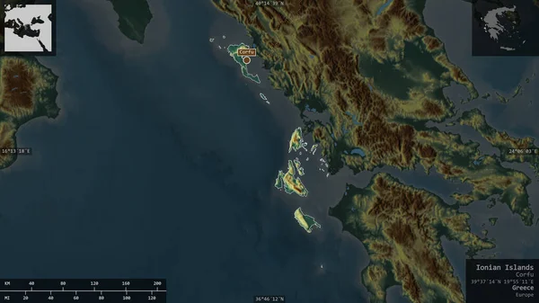 Islas Jónicas Administración Descentralizada Grecia Relieve Colores Con Lagos Ríos — Foto de Stock