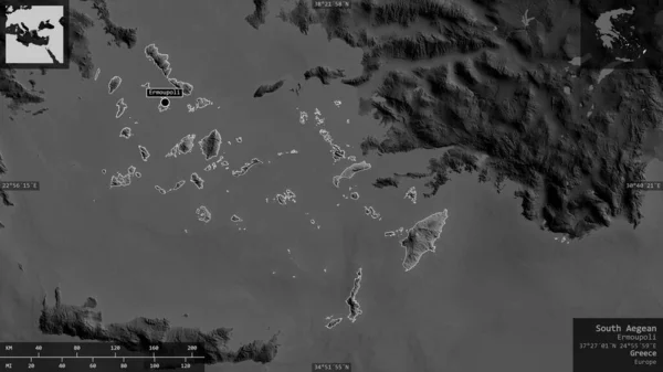 Egeo Meridional Administración Descentralizada Grecia Mapa Escala Grises Con Lagos — Foto de Stock