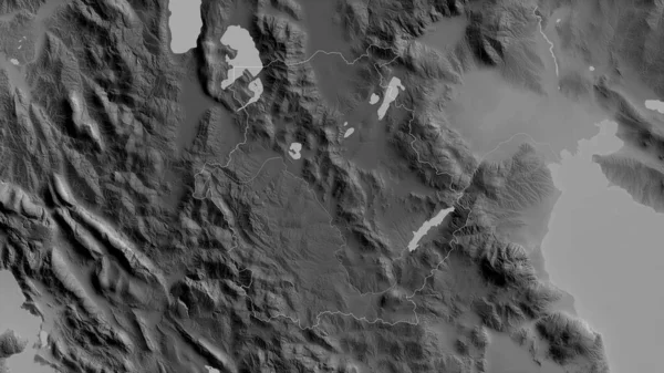 西马其顿 希腊行政权力分散 有湖泊和河流的灰度地图 形状与它的国家相对应 3D渲染 — 图库照片