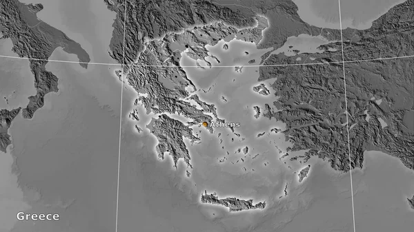 Grèce Zone Sur Carte Élévation Niveau Bille Dans Projection Stéréographique — Photo