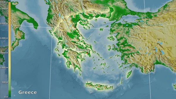 Фізична Карта Території Греції Стереографічній Проекції Легендарною Композицією — стокове фото