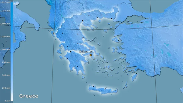 Annual Precipitation Greece Area Stereographic Projection Legend Main Composition — Stock Photo, Image