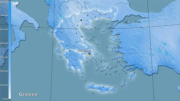 Precipitation Coldest Quarter Greece Area Stereographic Projection Legend Main Composition — Stock Photo, Image