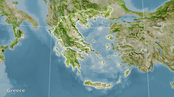 Yunanistan Uydu Üzerindeki Alanı Stereografik Projeksiyondaki Bir Harita Ana Bileşim — Stok fotoğraf