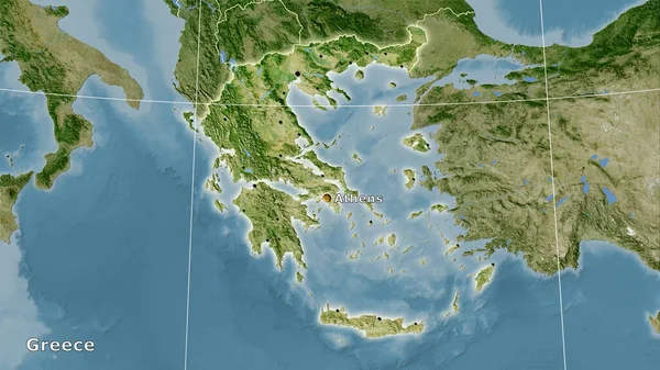 Περιοχή Ελλάδας Στον Δορυφορικό Χάρτη Στην Στερεογραφική Προβολή Κύρια Σύνθεση — Φωτογραφία Αρχείου