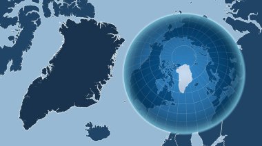 Grönland. Zoom haritasına karşı ülkenin şekline sahip bir dünya. Sadece şekiller - kara / okyanus maskesi