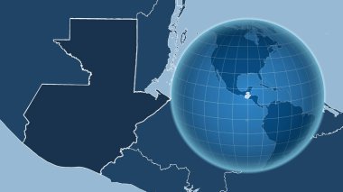 Guatemala. Zoom haritasına karşı ülkenin şekline sahip bir dünya. Sadece şekiller - kara / okyanus maskesi