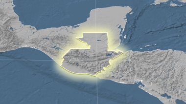 Guatemala ve mahallesi. Uzak eğimli perspektif - şekil parlıyordu. Gri tonlama yükseklik haritası