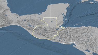 Guatemala ve mahallesi. Uzak eğimli perspektif - şekil çizilmiş. Gri tonlama yükseklik haritası