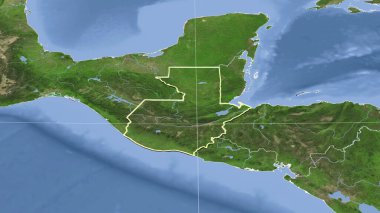 Guatemala and its neighborhood. Distant oblique perspective - shape outlined. satellite imagery clipart