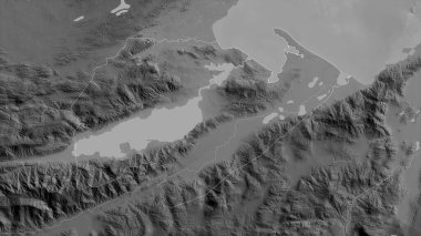 Izabal, Guatemala Bölümü. Gölleri ve nehirleri olan gri tonlu bir harita. Ülke alanına göre şekillendirilmiş. 3B görüntüleme