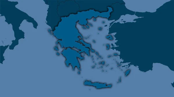 立体投影の固体地図上のギリシャ領域 暗い輝く輪郭を持つラスター層の生の組成 — ストック写真