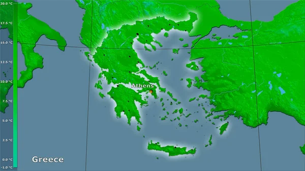 Température Moyenne Annuelle Dans Zone Grèce Dans Projection Stéréographique Avec — Photo