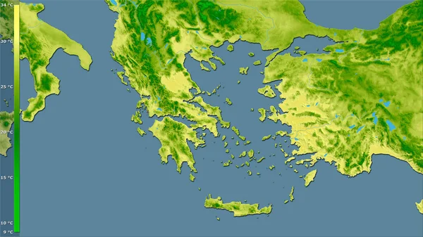 Temperatura Máxima Del Mes Más Cálido Dentro Del Área Grecia —  Fotos de Stock