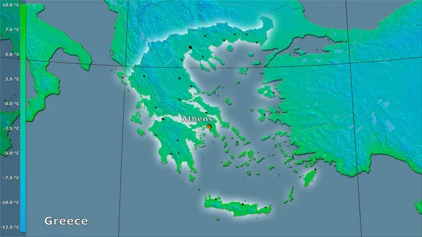 Temperatura Mínima Mês Mais Frio Dentro Área Greece Projeção Stereographic — Fotografia de Stock