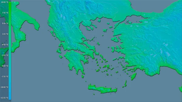 Temperatura Mínima Mês Mais Frio Dentro Área Greece Projeção Stereographic — Fotografia de Stock