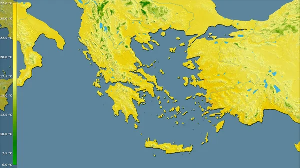 Temperatura Média Quarto Mais Quente Dentro Área Grécia Projeção Estereográfica — Fotografia de Stock