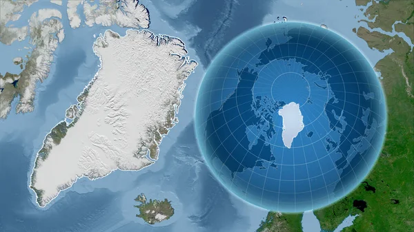 Grönland Globus Mit Der Form Des Landes Gegen Vergrößerte Landkarte — Stockfoto