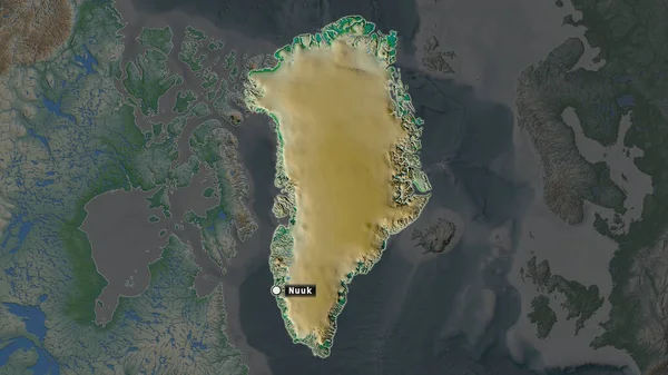 Zone Surlignée Groenland Avec Point Capital Une Étiquette Sur Carte — Photo