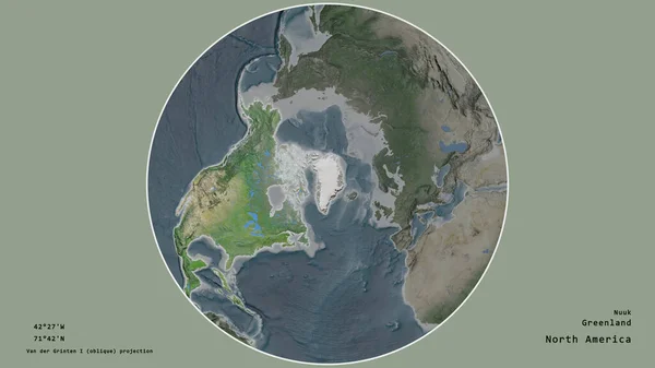 Территория Гренландии Сосредоточена Круге Окружающем Континент Ненасыщенном Фоне Приведены Основные — стоковое фото