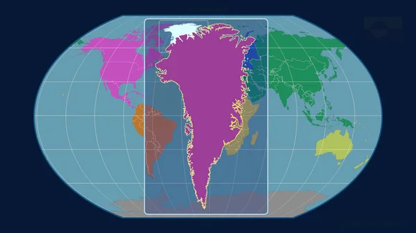 Zoomed View Greenland Outline Perspective Lines Global Map Kavrayskiy Projection — Stock Photo, Image