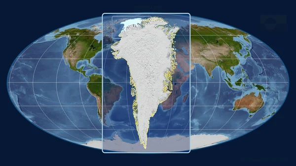 Vista Ampliada Contorno Groenlândia Com Linhas Perspectiva Contra Mapa Global — Fotografia de Stock