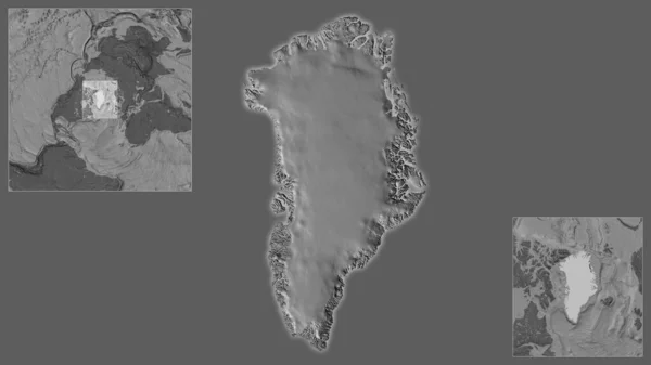 グリーンランドとその地域と大規模な世界地図の中心部の近くにあります 標高マップ — ストック写真