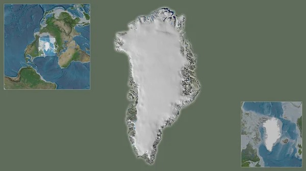 Крупный План Гренландии Расположение Регионе Центре Крупномасштабной Карты Мира Спутниковые — стоковое фото